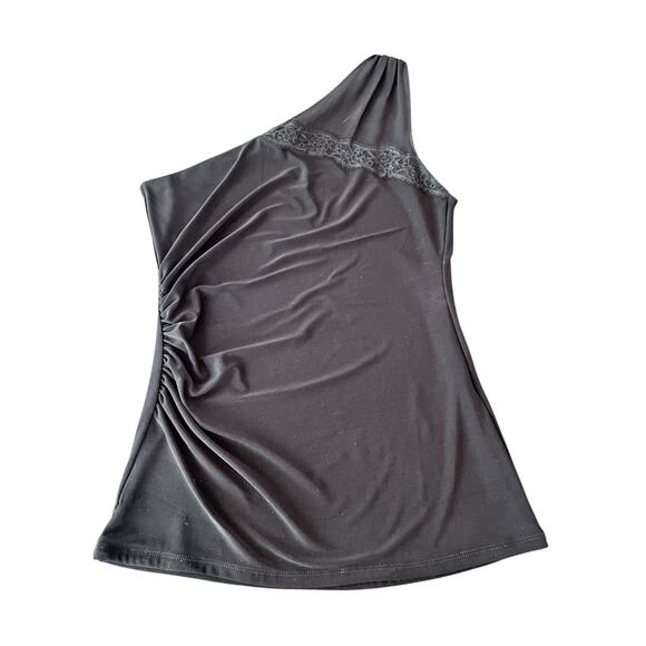 WHITE HOUSE BLACK MARKET BLACK ASYMMETRICAL ONE SHOULDER SLEEVELESS LACE SIZE XS - Picture 8 of 14